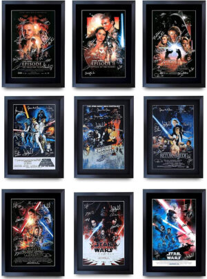 HWC Trading A3 Fri Star Wars Saga Completa Colección La Película Moldeada Póster Firmado Con El Capítulo De Regalo Regalo Fisher Ford Hamill Portman Ridley Mcgregor Imagen De Impresión De Pantalla