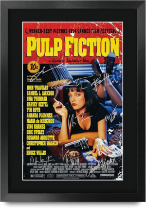 HWC Trading Pulp Fiction Bruce Willis Die Cast Samuel L Jackson Presents Poster Imagen Impresa Autógrafos Para La Película Recordaba De Aficionados – A3 Enmarcada