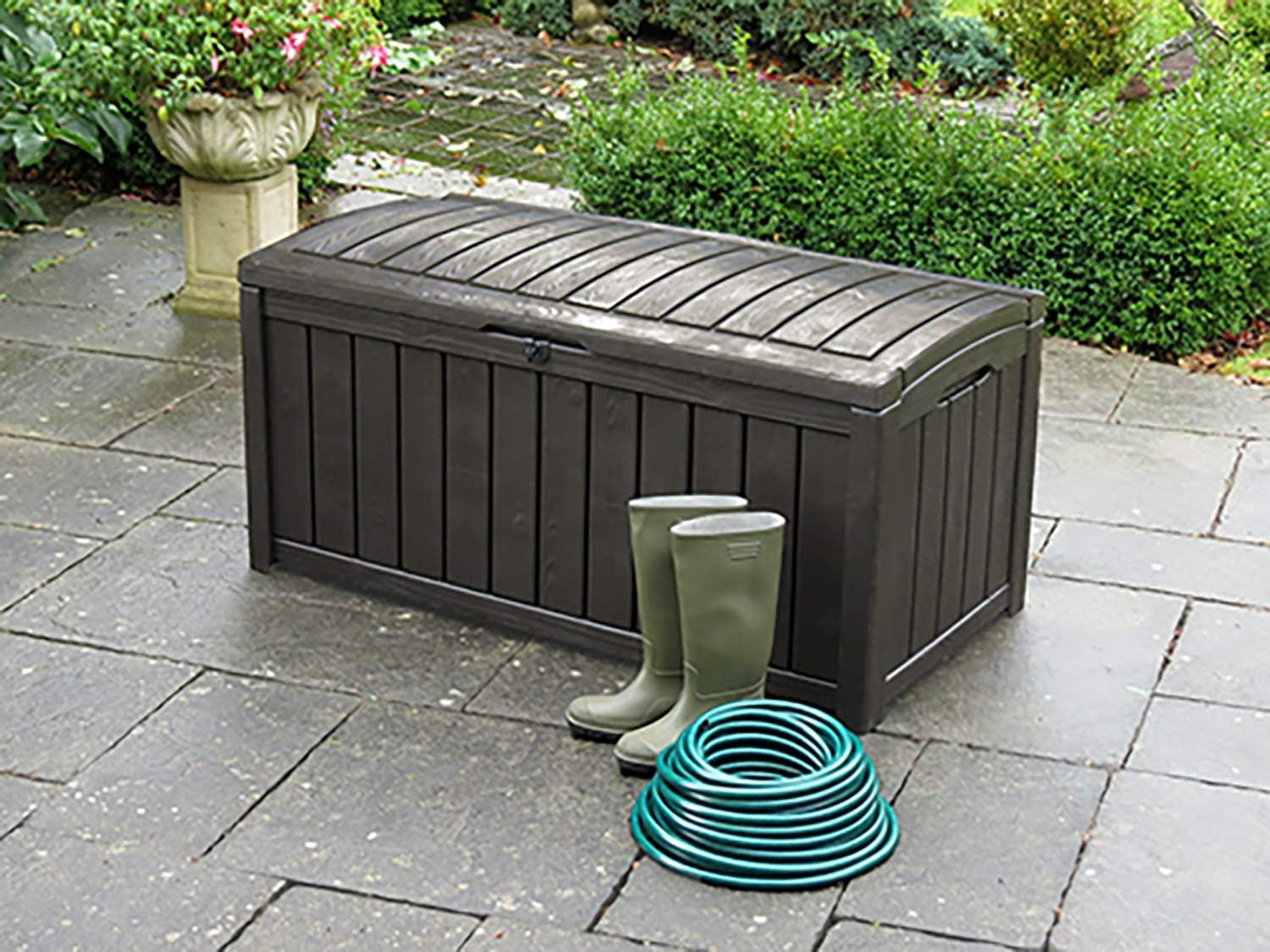 Keter Glenwood - Arcón Exterior, Baúl almacenaje, Capacidad 390L, Resina, Color Marrón, Ordenación jardín y terraza, 65 x 128 x 61 cm - Imagen 2