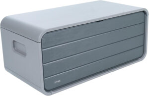 LIFETIME - Armario exterior impermeable, 147x72x64 cm, 515 litros, Arcón almacenamiento rectangular, Protección UV, Banco almacenaje, Baúl juguetes grande, Mueble terraza, Armarios de jardín (92313)