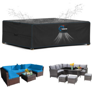 SIRUITON 242x162x100cm Funda Mesa Exterior Impermeable, Funda Muebles Exterior De Jardín con Salidas de Aire, Resistente Al Viento, Resistente a Los Rayos UV, Funda Mesa Jardin Oxford 420D