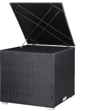 CASARIA Baúl Almacenamiento XXL Poliratán Acero 75x75x70cm Intemperie Forro Interior Impermeable