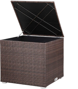 CASARIA Baúl Almacenamiento XXL Poliratán Acero 75x75x70cm Intemperie Forro Interior Impermeable