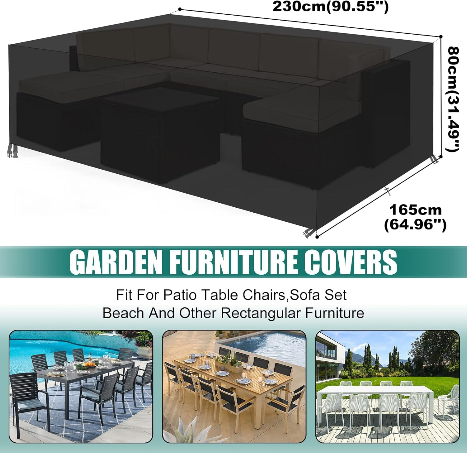 GARPROVM Funda para Muebles de Jardín Exterior, Conjuntos de Muebles Cubierta Impermeable, Paño de Oxford 600D, para Sofa de Jardin, al Aire Libre, Patio, Funda para Sofa de Esquina (230x165x80cm) - Imagen 2