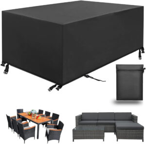 Funda Para Muebles de JardíN, Fundas Protectora Para Conjuntos de Muebles, Anti Viento Anti Uv Para Mesas Sillas Sofás Exterior, Funda Mesa Jardin Cuadrada (Negro, 213*132*72cm)