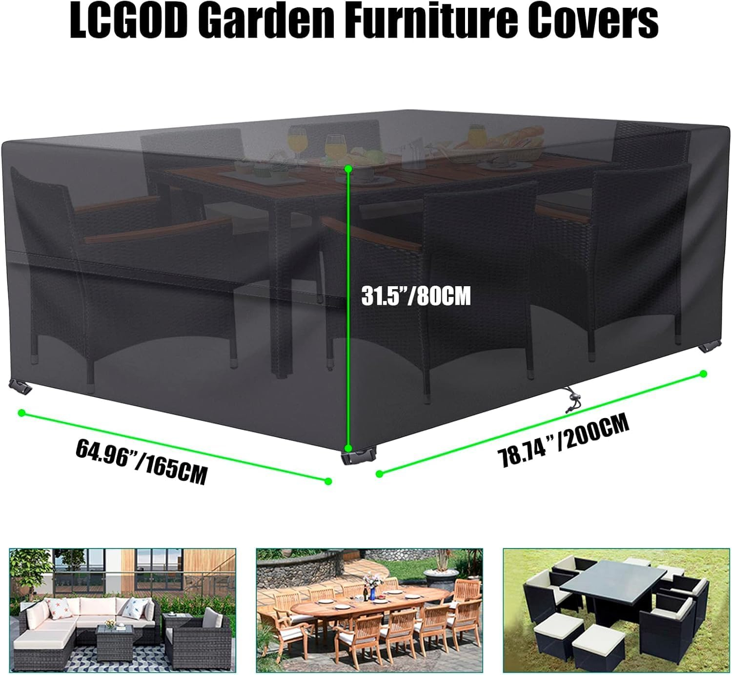 LCGOD Funda para Muebles de jardín Impermeable, Rectangular Funda Protectora Muebles Exterior para sofá 600D Oxford (200X165X80cm) - Imagen 2