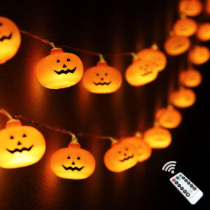 Runleo Halloween Pumpkin String Lights, 30 LED 16.4 ft, 8 Timer Modes, 3D, Waterproof, Orange, Battery Operated, Decorative Twinkle Lights for Indoors