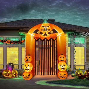 Calabaza inflable de Halloween de 9 pies con arco de calabaza Kalolar puerta alta con luz LED, Halloween explotar decoraciones interiores al aire libre, vacaciones, familia, fiesta de Halloween