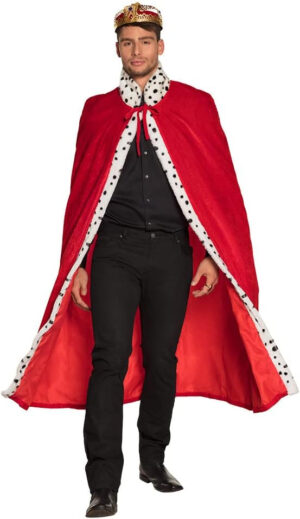 Boland 36101 - Abrigo de rey deluxe, túnica de 130 cm de largo, rojo-blanco-negro, piel falsa punteada, aspecto de armiño, casa real, gobernante, carnaval, fiesta de disfraces, fiesta temática