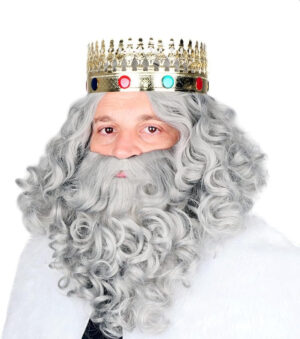 EUROCARNAVALES Peluca y Barba Rey Mago Gris Mate