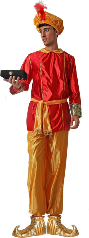 Gojoy shop- Disfraz de Paje para Hombres Navidad Carnaval (Contiene Gorro, Cinturón, Camiseta, Pantalón y Mochila de Cuerdas adulto L170CM-180CM)