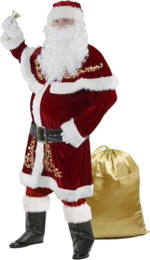 Ahititi Disfraz de Papá Noel para Hombres, Conjunto de 12 PCS de Navidad para Adultos Traje de Santa Claus de Terciopelo Lujoso Rojo M