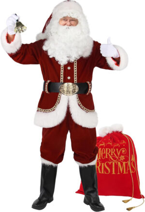 Ahititi Disfraz de Santa Claus Hombres Traje Profesional y de Lujo de 11 Piezas Ropa Roja para Hombres Conjunto para Adultos Trajes de Papá Noel para Navidad