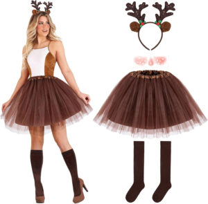 Hifot Disfraz Reno Mujer Falda Tutú Diadema Navidad Halloween Carnaval Animal Cosplay Fiesta