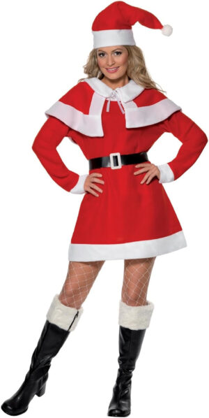 Smiffys Disfraz de forro polar de Miss Santa, Rojo, con vestido, capa, cinturón y gorro