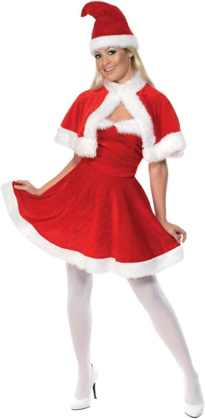 Smiffys Disfraz de Miss Santa, Rojo, con vestido, capa y gorro