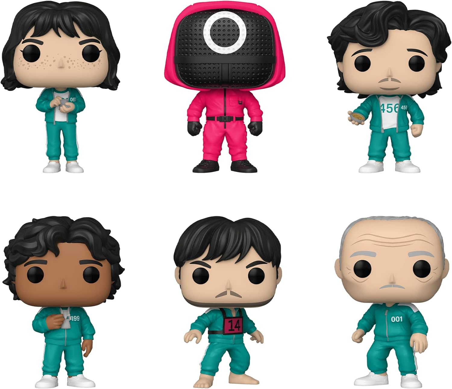 Funko Pop! Juego de 6 juegos de calamar - SAE-Byeok 067, Il-NAM 001, Sang-Woo 218, Gi-Hun 456, Ali 199 y Red Soldier