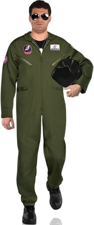 Party City Top Gun: Disfraz de vuelo Maverick para niños, Halloween, verde oliva, cierre de cremallera