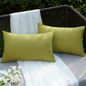 EMEMA Funda Cojines Exterior Impermeable Fundas de Almohadas de Lino de Sofá Almohadas Decorativas Modernas para Salón Cama Silla Oficina Dormitorio Habitacion Lumbar 2 Piezas 30x50cm Verde