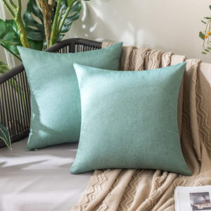 MIULEE Funda Cojines Exterior Impermeable de Lino Fundas de Almohadas Suave de Sofá Almohadas Decorativas para Salón Cama Silla Habitacion Oficina Dormitorio Lumbar 40x40 cm 2 Piezas Teal Green