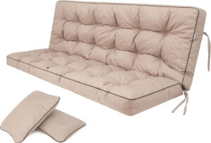 Bjird Cojin para Banco - Cojines Blandos de Asiento y Respaldo para Tumbonas, Bancos de Jardín, Columpios de Patio, Suelo - Impermeables con Diseño Acolchado y Correas - 100 cm - Beige