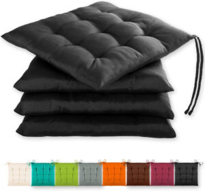 Gräfenstayn® Juego de 4 Cojines 40x40x3cm con Correas de sujeción para Interior y Exterior con Junta Oeko-Tex - (Negro)