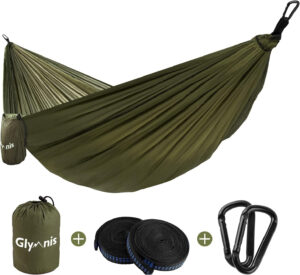 Glymnis Hamaca Ultraligera de Nailon, 300 kg de Capacidad de Carga, 275 x 140 cm, 2 Correas de Nailon y 2 Mosquetones, Hamacas Colgantes para Acampada de Viaje al Aire Libre y Jardín