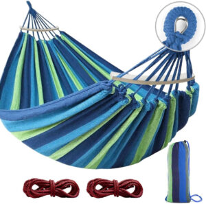 MOSFiATA Hamaca de 285x155 cm con barras separadoras, hamaca de camping al aire libre, con tela de lona gruesa duradera y nudo de metal resistente, para patio trasero, jardín