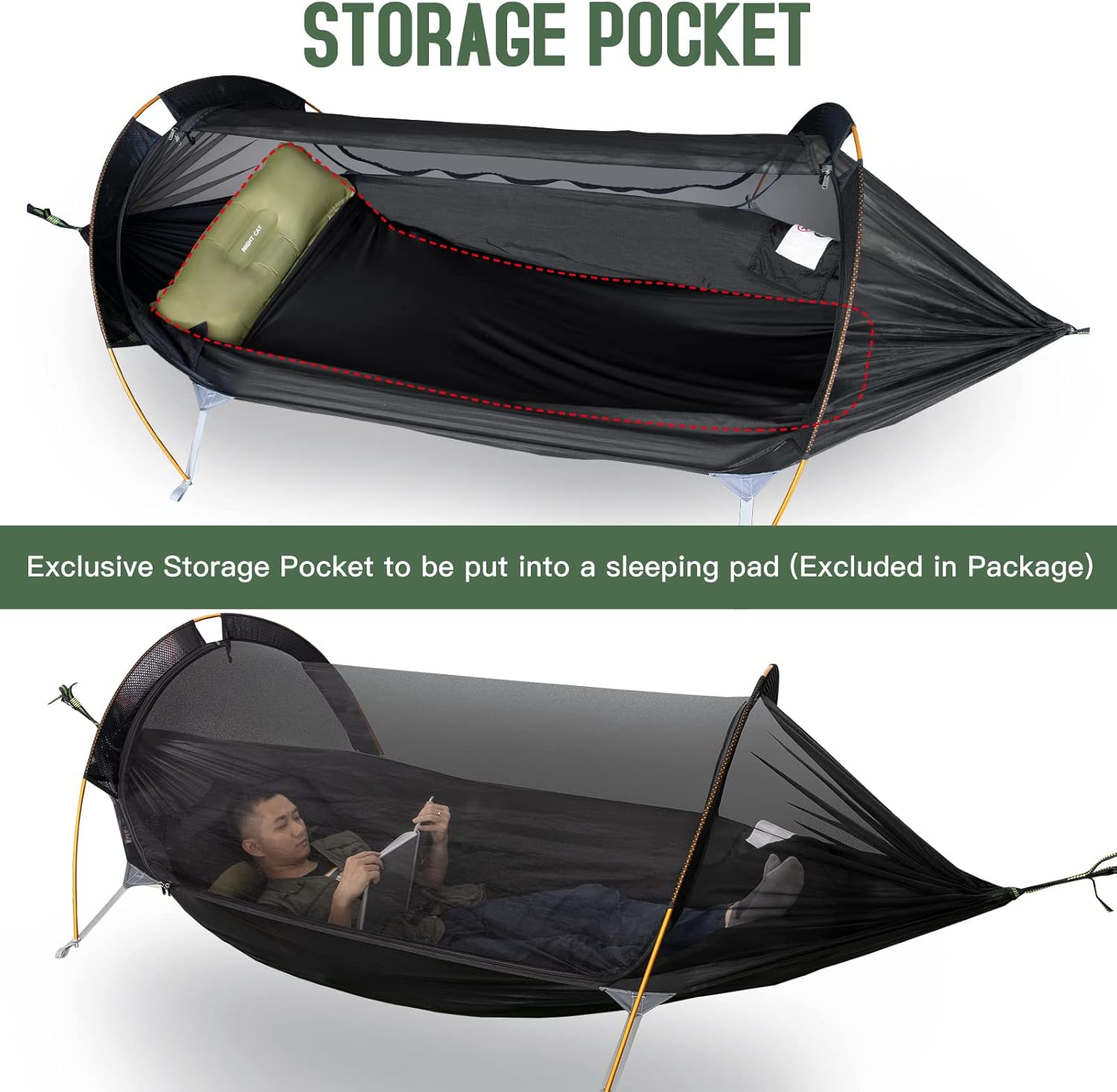 Night Cat Hamaca Tienda con Mosquitera Impermeable Rainfly para 1 Persona Senderismo Camping en Jardín Patio Trasero Wild - Imagen 2