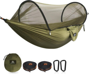 NatureFun Hamaca de Viaje Ultra-Ligera Hamaca para mosquiteros | Capacidad de Carga de 300 kg, Nylon de paracaídas Transpirable| 2 x mosquetones de Primera Calidad, 2 x eslingas de Nylon Incluidas