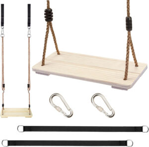 KINSPORY Columpios Infantiles de Madera, Columpio Jardín Exterior Niños con Cuerda de cáñamo Ajustable, para Uso Interior y Exterior, Columpios Infantiles hasta 130 kg