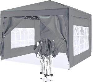 ISE Carpa Plegable 3x3, pergolas de Jardin Robusto, Carpas para Exteriores con 4 Paredes pergolas de Laterales para Reception, Fiesta, Camping, Festival, Cerveza, Carpa Camping Gris