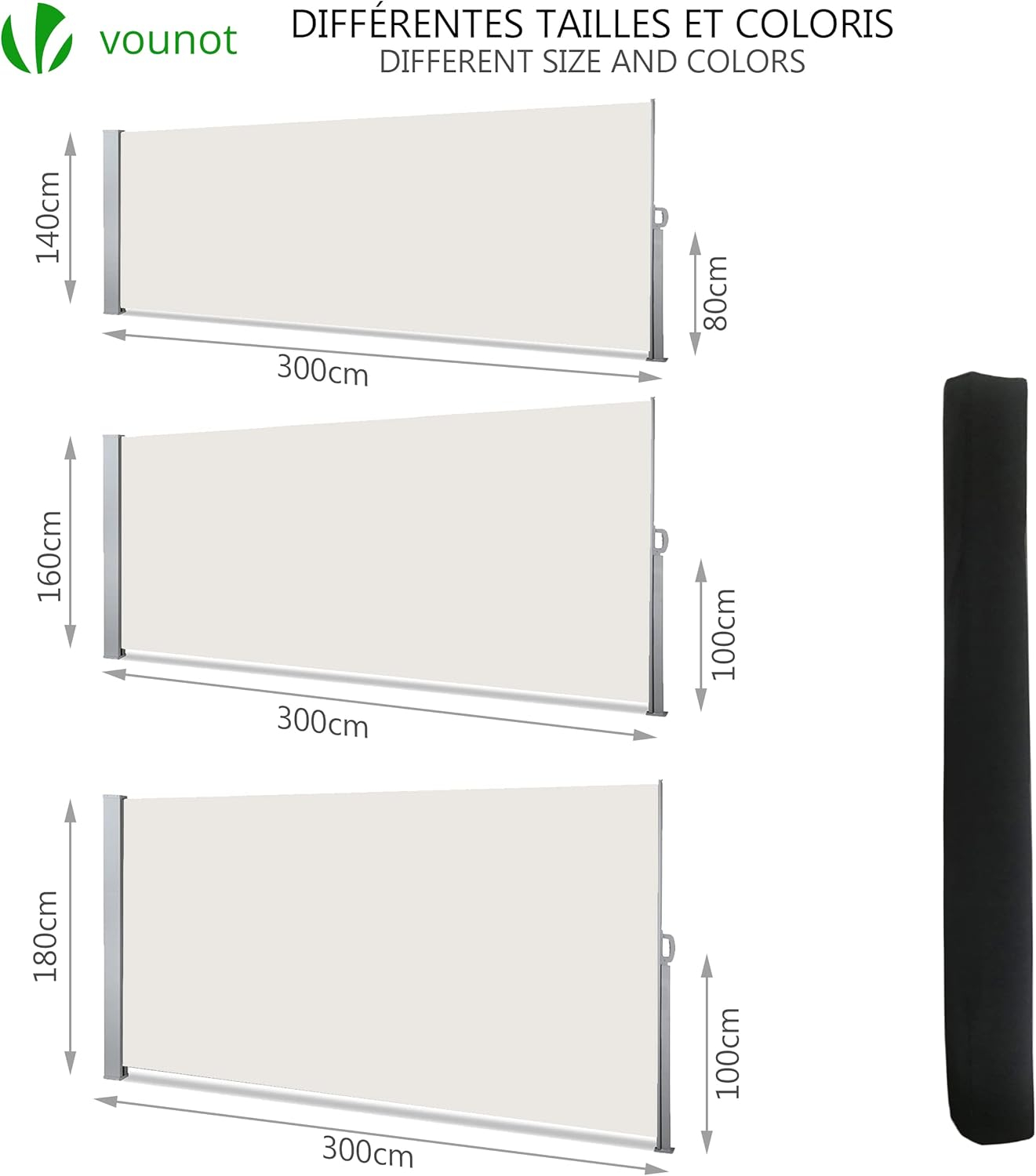 VOUNOT Toldo Lateral Retráctil, Protege la Privacidad, Protector Solar a Prueba de Viento, para Balcón, Jardin, Terraza, 140 x 300cm, Beige - Imagen 2