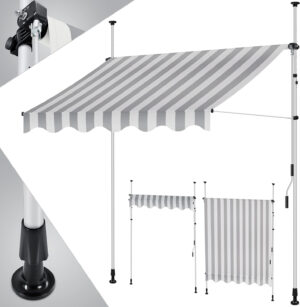 KESSER® Toldo para balcón con manivela, toldo para Balcones, Resistente a los Rayos UV, Regulable en Altura, Repelente al Agua, protección Solar, Cubierta para Patios, Blanco-Gris 300cm