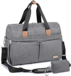 RUVALINO Bolso Cambiador de gran tamaño estilo Bolso con Bandolera para Bebé niño y niña Bolsillos isotérmicos Cambiador Correas de Cochecito Bolsa de Maternidad Mamá y Papá Convertible Gris