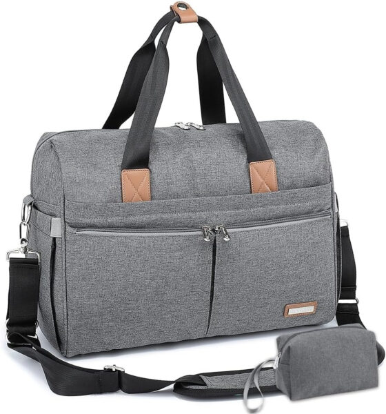 RUVALINO Bolso Cambiador de gran tamaño estilo Bolso con Bandolera para Bebé niño y niña Bolsillos isotérmicos Cambiador Correas de Cochecito Bolsa de Maternidad Mamá y Papá Convertible Gris