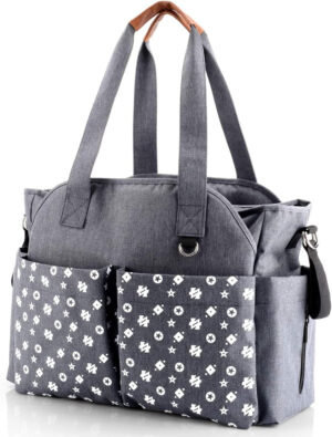 Homlynn Bolsa para cambiar pañales para bebés, materna messenger con correas para cochecitos (gris)