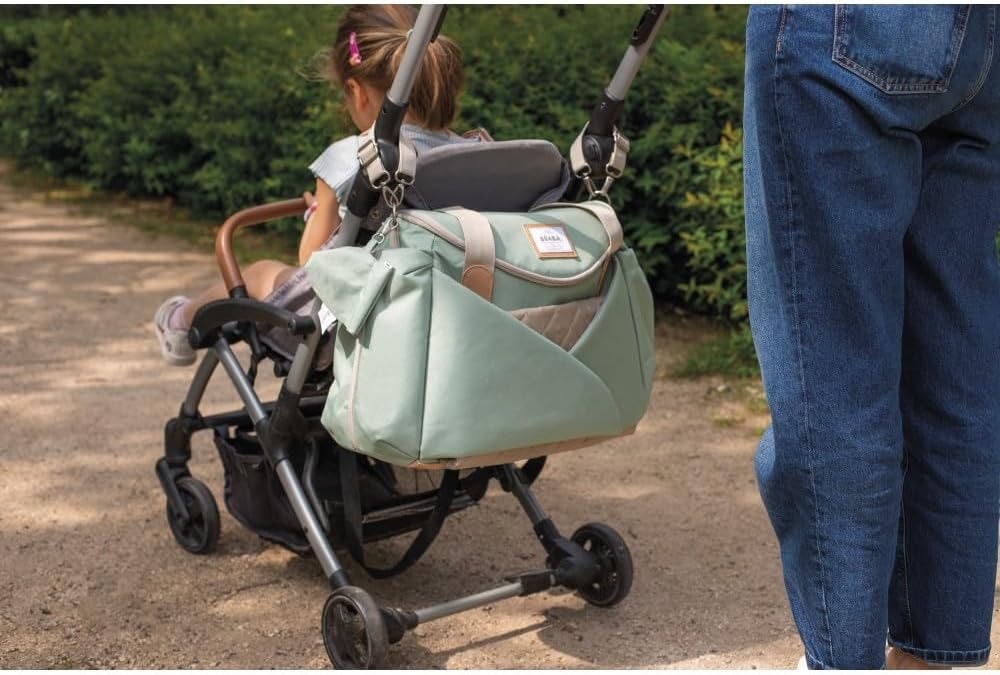 BÉABA, Bolso Cambiador Sydney, Gran capacidad, Múltiples compartimentos, Espacio para capullo, Bolsillo isotérmico para almuerzo, Sistema de fijación para cochecito, Asas de transporte, Verde salvia - Imagen 2