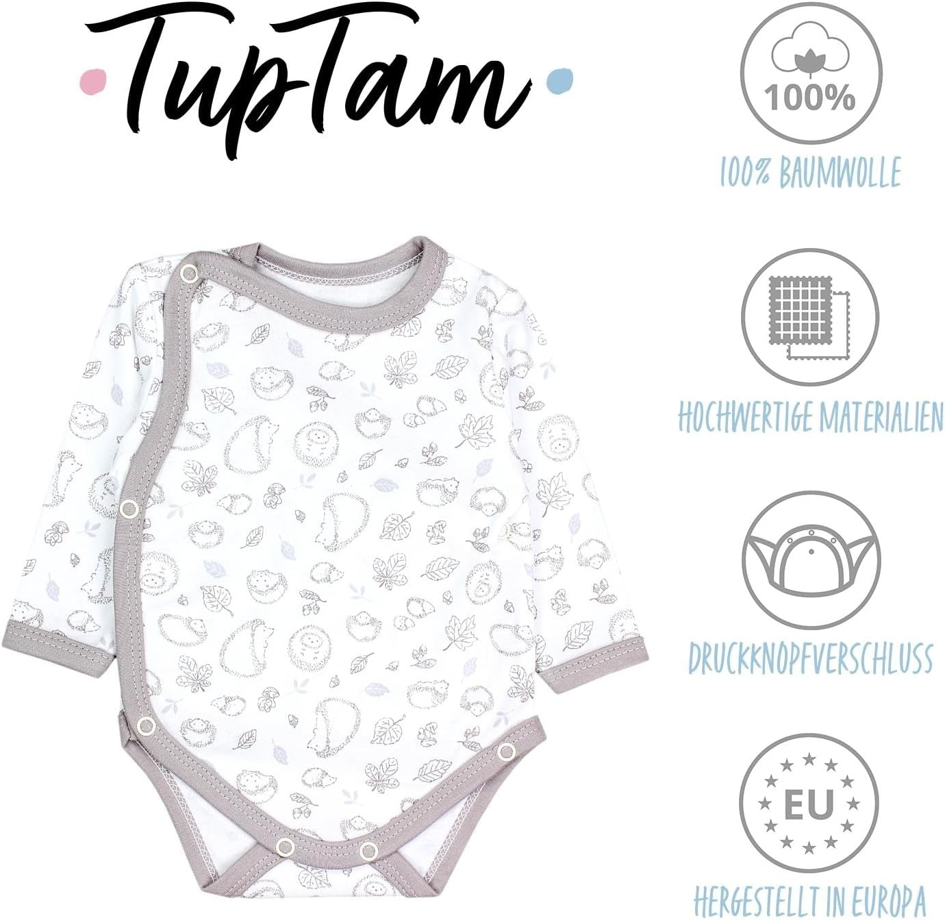 TupTam Body Bebé – Pack de 5 Bodies Bebé Recién Nacido, Body Bebé Niño con Cierre Frontal, 100% Algodón - Imagen 2