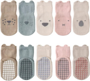 FedMois Calcetines Antideslizantes de Algodón para Bebé Niño Niña Pack de 5