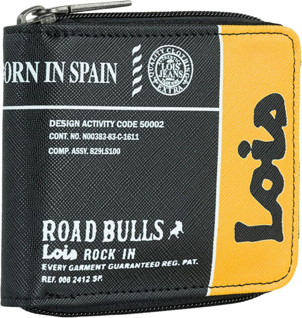 Lois - Black Youth Wallet Made of Durable Leatherette/Nylon for Boys, Casual Sports Wallet with Zippered Coin Pocket, Ideal for Teenagers and Young People