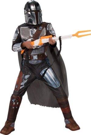 Rubies Disfraz Mandalorian Silver Premium para niños y niñas, Jumpsuit, cubre botas, capa, cinturón, bandolera y máscara, Oficial Star Wars para Carnaval, Navidad, Cumpleaños, Fiestas y Halloween.