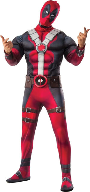 Rubies Disfraz Deadpool Deluxe para Adulto, Jumpsuit con pecho musculoso, cubrebotas, y máscara. Oficial de Marvel, para Carnaval, Navidad, Halloween y Cumpleaños