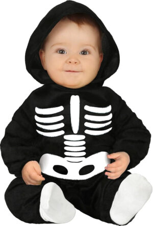 FIESTAS GUIRCA | Disfraz de Esqueleto para Bebé - Capucha y Mono - Disfraces de Halloween y Fiestas de Disfraces de Esqueletos - Ideal para Bebés Unisex - Negro y Blanco