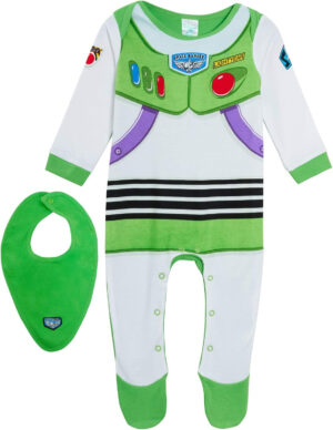 Disney Conjunto de pijama para bebé, Toy Story 4 Buzz Lightyear Babygrow + babero de bandana