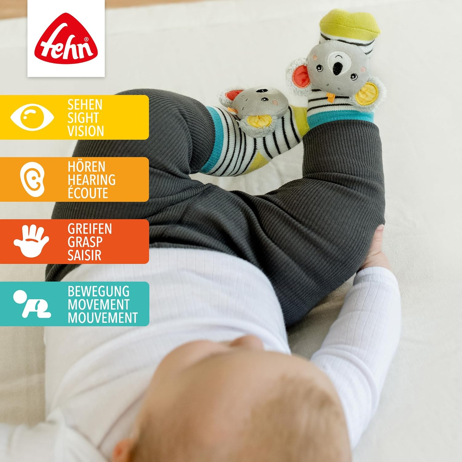 Fehn Koala Calcetines de Sonajero para Bebé, Calcetines de Bebé con Función de Sonajero, para Promover Habilidades Motoras, Ropa de Bebé Óptima como Primeros Calcetines - Imagen 2