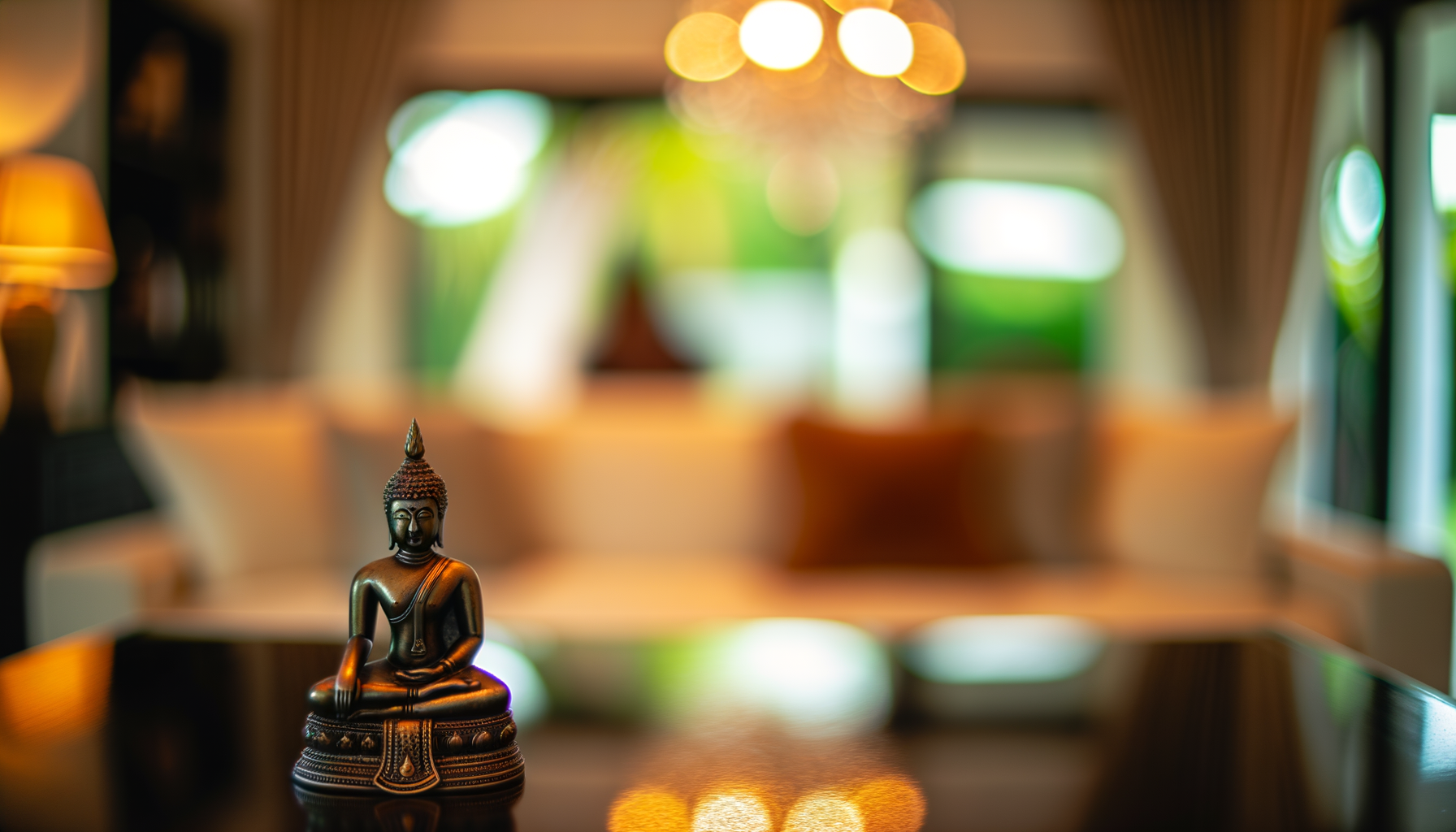 Idea con Esculturas, Figuras y Estatuas de Buda en Mesa