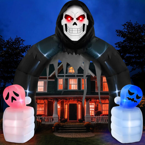Danxilu 10 Feet Giant Halloween Inflatable Arch with Built-in LED Lights, Halloween Inflatable Arch Grim Reaper Decoration for Indoor Outdoor, Party, Garden, Lawn