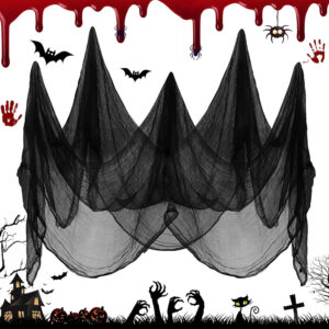 Wzone Tela Espeluznante de Halloween Black Cloth 215 x 500 cm (84 x 197 in), Cubierta de Gasa Negra para decoración gótica, Super Large Scary Cloth para Halloween Haunted Home Party Cover Decoraciones