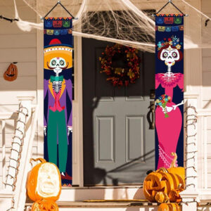 Decoración de Halloween y Día de Los Muertos - 2 Pancartas para Puerta de Entrada y Banner de Truco o Trato